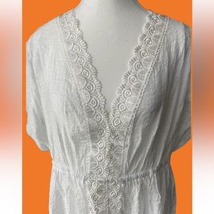 SHEIN Lace Trim White Swim Coverup Size L